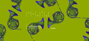 A imagem é verde, com trompas em azul sobrepostos.