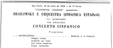 Programa do primeiro concerto realizado pela Orquestra Sinfônica Estadual