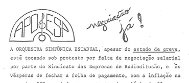Carta dos membros da Aposesp, de 1991, exigindo negociação salarial.