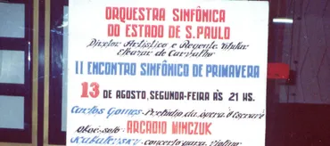 Cartaz divulgando concerto da Orquestra no Memorial da América Latina.