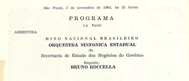Programa da Orquestra Sinfônica Estadual de 3 de novembro de 1964 com o maestro Bruno Roccella.