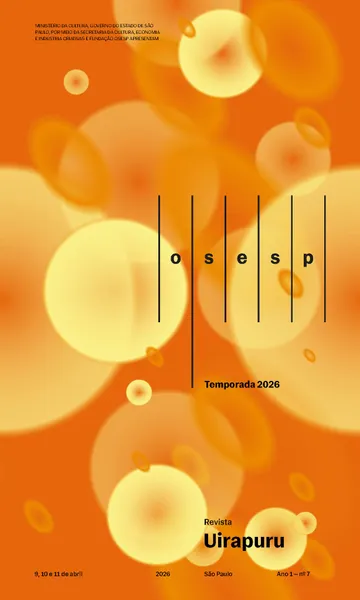 Capa da Revista Uirapuru Ano 1 — nº 7, com elementos gráficos arredondados na cor amarela aplicados sobre um fundo laranja. O logo da Osesp se sobressai.