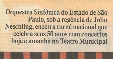 Manchete do Jornal do Brasil sobre os concertos no Teatro Municipal do Rio de Janeiro, em 13 e 14 de novembro de 2004.